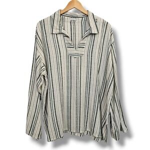 John P. Shirt XXL Mens White Striped Pullover Long Sleeve Woven Bambaki Cotton